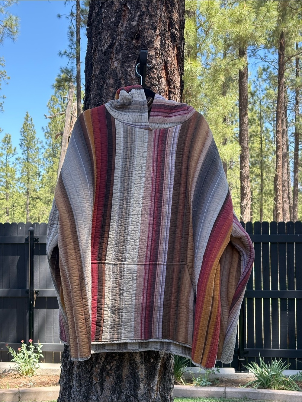 XXL mens/3x woman’s Striped Hooded Quilted Upcycled Pullover - Earth Tones